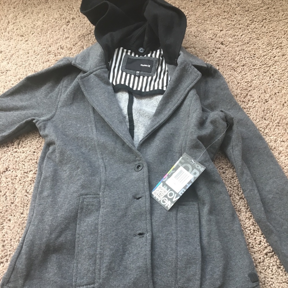 Hurley button up jacket with detachable hood